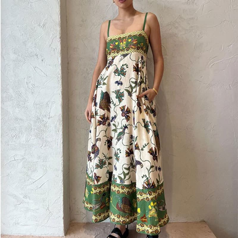 Robe longue trapèze élégante à imprimé floral pour femme, nouvelle collection printemps 2025