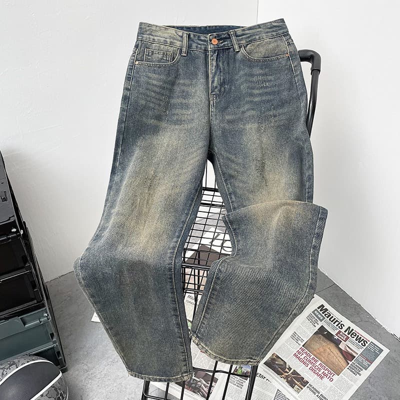 Men's Clothing High Street Fashion Jeans Men Lazy Style Loose Straight Cat Whisker Casual Pants Versatile Wide Leg Pants