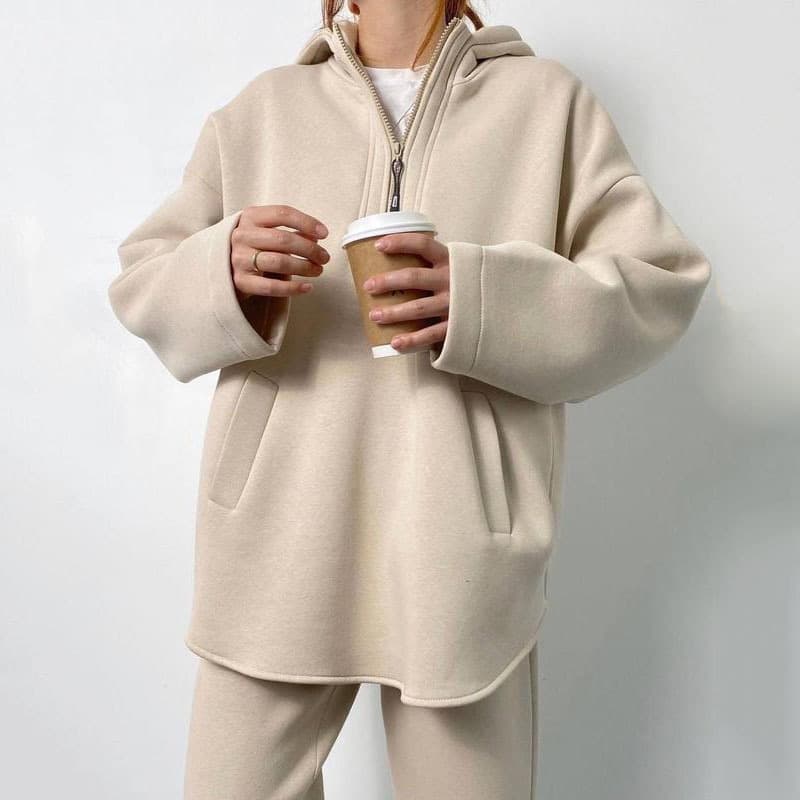 Women's Fashion Zipper Hooded Casual Suit Two-piece Set