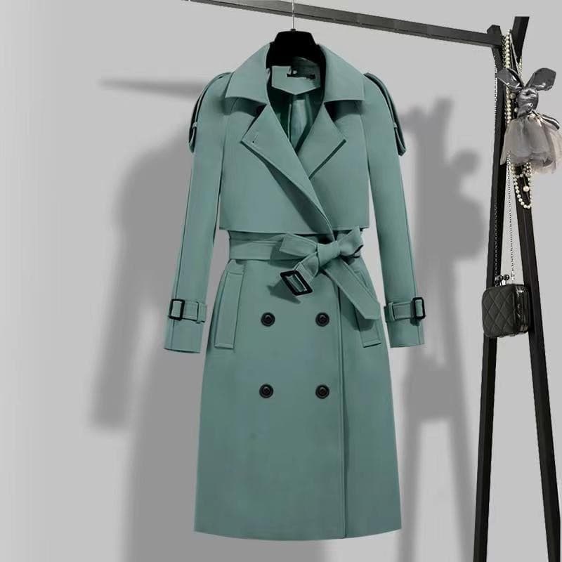 ​​Elegant Women's Trench Coat – Slim Fit, Waist-Tie, Mid-Length Outerwear For Autumn & Winter (Khaki/Black/Green)​​