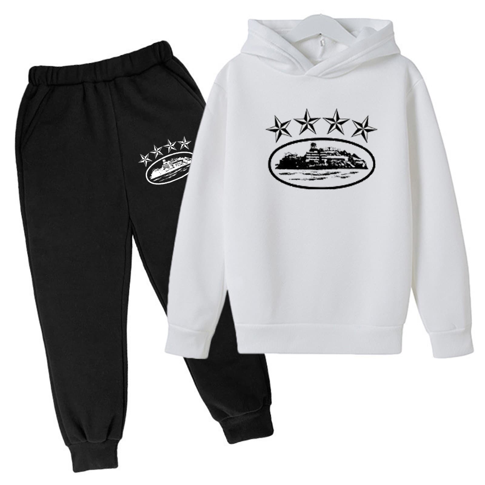 Ensemble deux pièces pour enfants, sweat-shirt à capuche ample, décontracté, en polaire, pour garçons et filles, automne et hiver