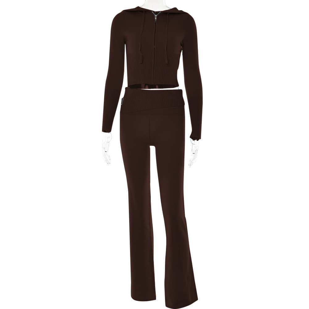 Ensemble deux pièces en tricot à capuche pour femme, nouvelle collection européenne et américaine, à la mode et sexy, taille haute, manches long