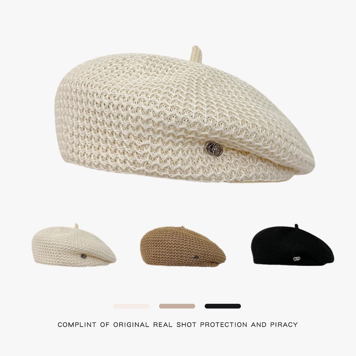 Unisex Solid color pleated styling Beret hat for women light breathable little Bud face painter hat