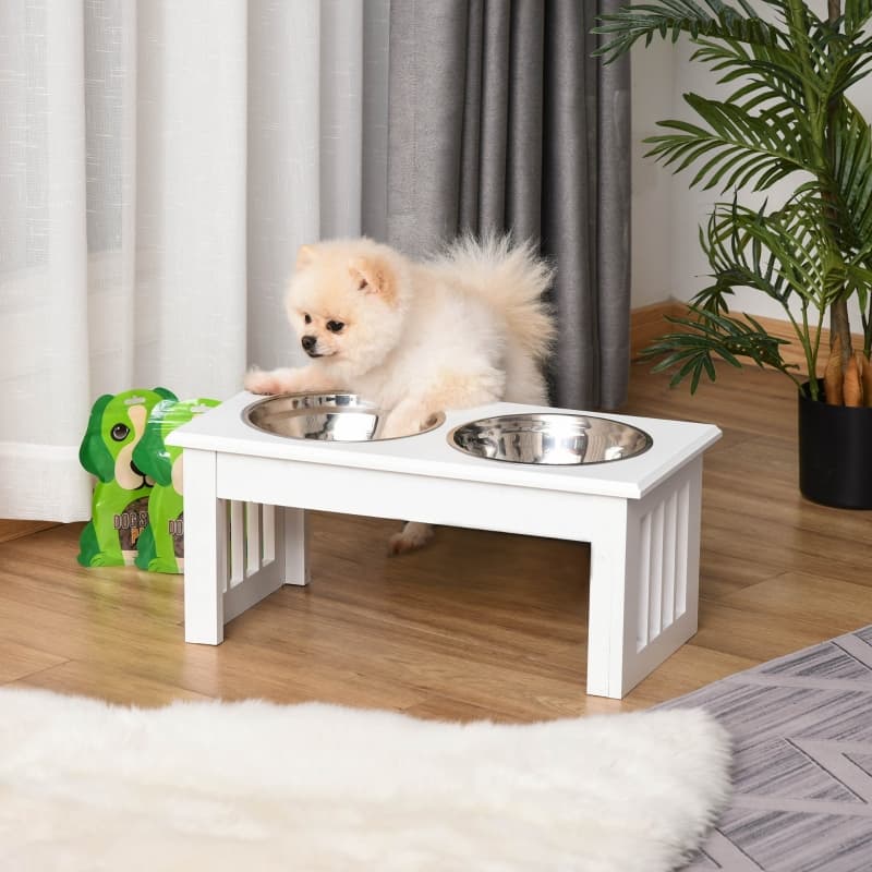 Rutschfeste Futterstation Für Hunde, Weiß, 44x24x15 Cm, 0.9L Pro Napf