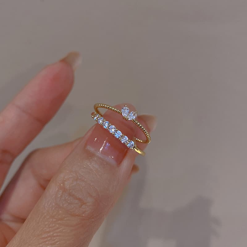 Unisex Jewelry Fashion Heart-shaped Ring Light Luxury Ring Opening Peach Heart Inlaid Rhinestone Joint Ring