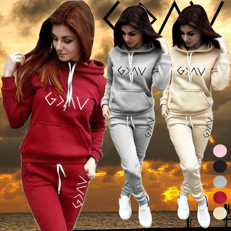 Haruku Religious Symbol Printing Girls Outdoor Casual Hoodie + Fiess Jogging Pants Two Piece Sports Set