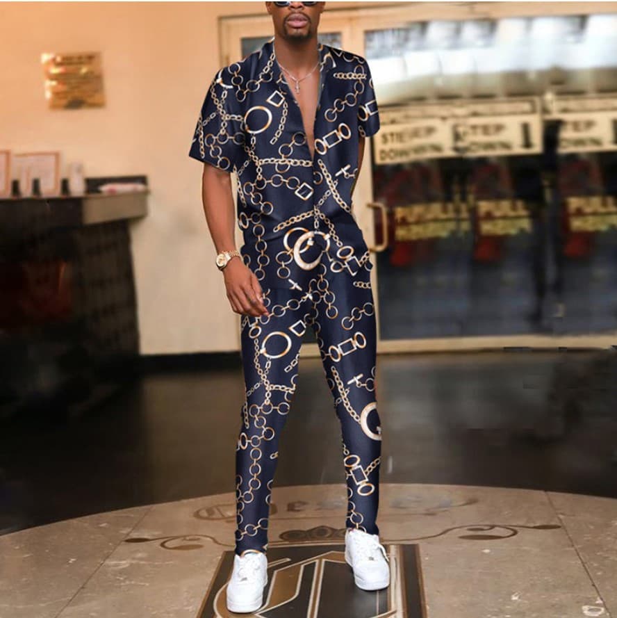 Men's Clothing Summer Sports Short Sleeved + Long Pants Two Piece Men's Casual Suit Hawaiian Beachwear Short Sleeved Shirt