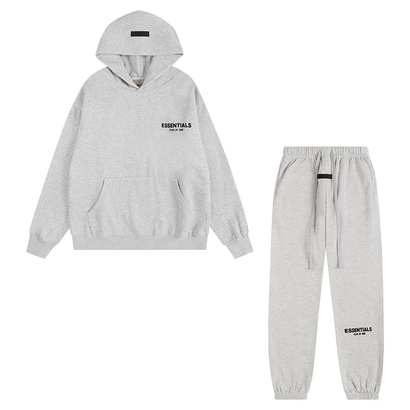 Sweat-shirt ample à double ligne FOG ESSENTIALS Saison 8 avec lettres floquées au dos, en éponge à capuche