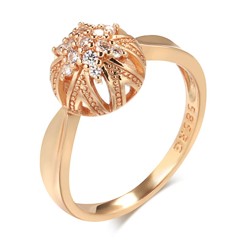 Internet Celebrity's Best-selling 585 Genuine Gold Plated Ring, Women's Micro Inlaid Zircon Flower Bud Shaped Trendy