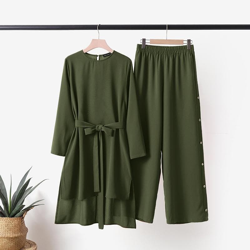 Modest Muslim Daily Dress - Asymmetrical Hem With Elastic Waist & Decorative Buttons | Casual & Fashionable​​