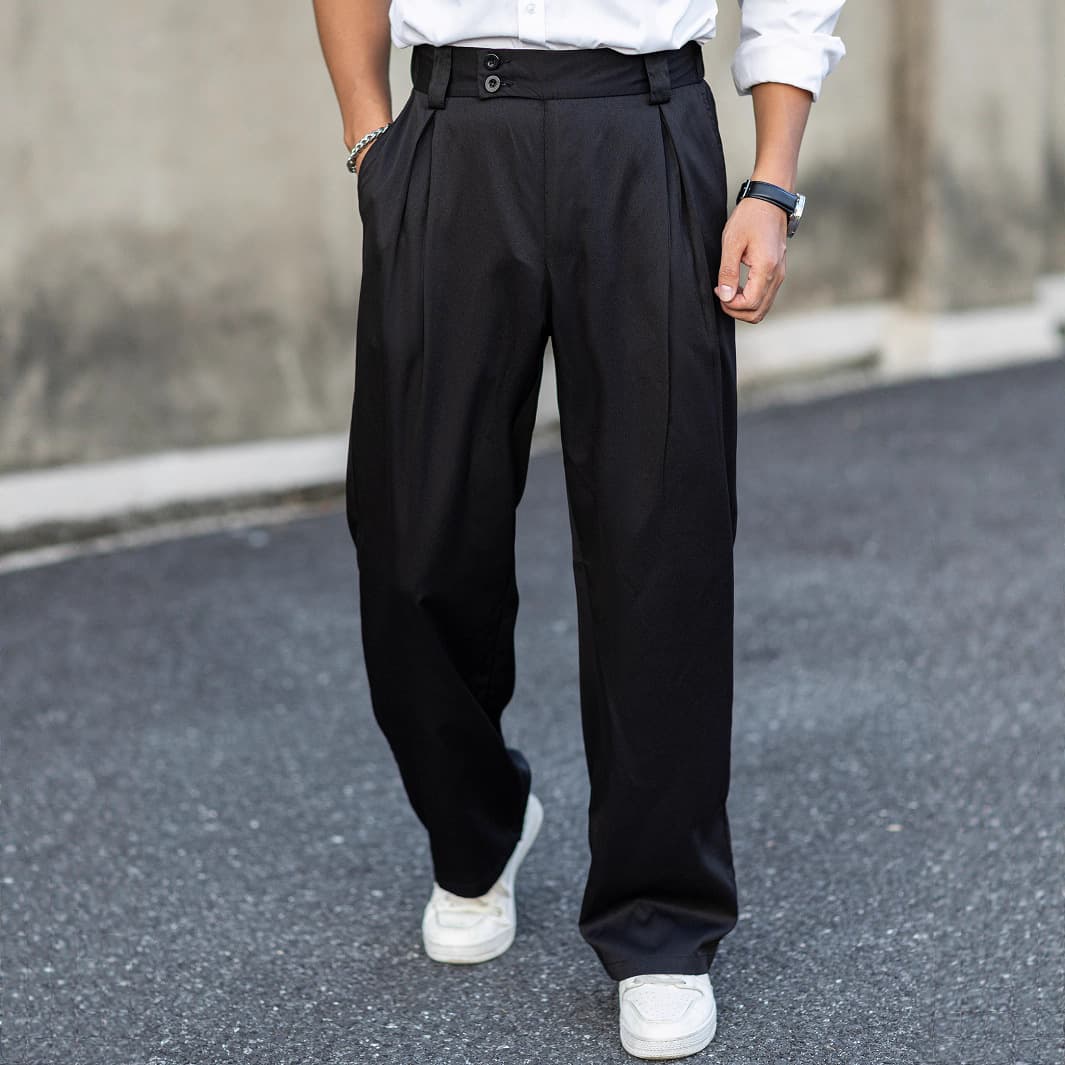 ​​"Men's Wrinkle-Resistant Drape Relaxed Fit Dress Pants - Straight Leg Casual Trousers For Business & Leisure"​​