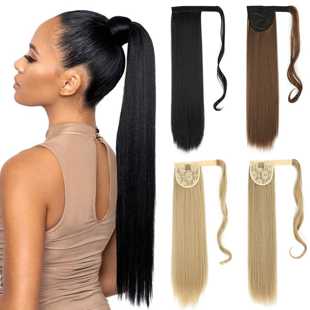 Women's long Velcro ponytail chemical fiber long straight hair wig ponytail hair extension piece ponytail