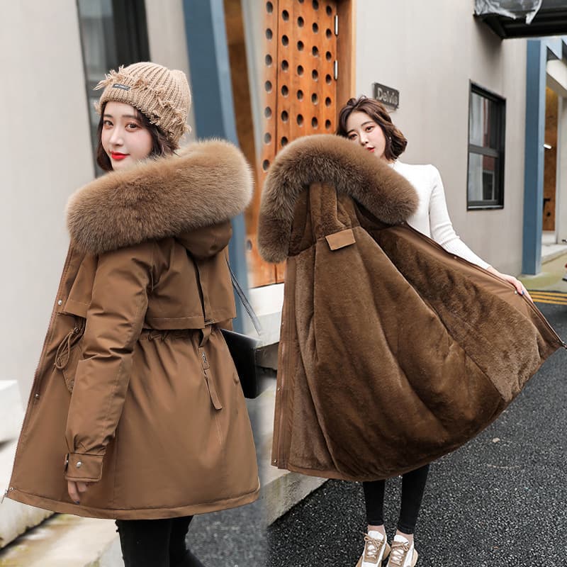 Women's Clothing Plush Parka Women's Medium Length 2024 Winter New Style Loose Large Fur Collar Fashion Thickened Cotton Jacket