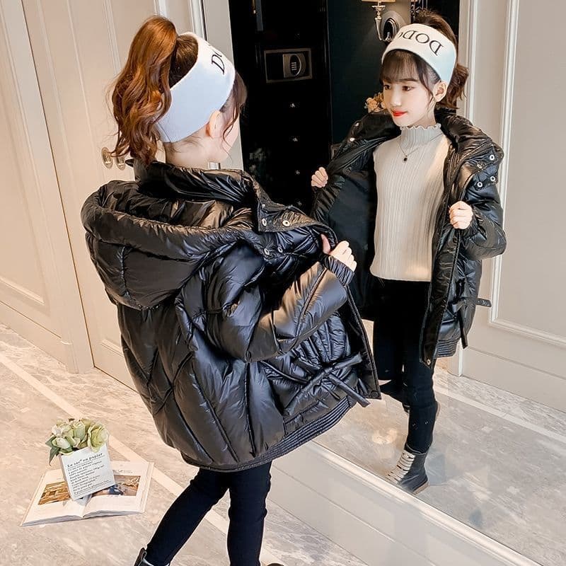 Mother & Kids Girls Down Jacket New Children's Stylish Thick Cotton Jacket Medium And Large Children's Winter Mid Length Coat