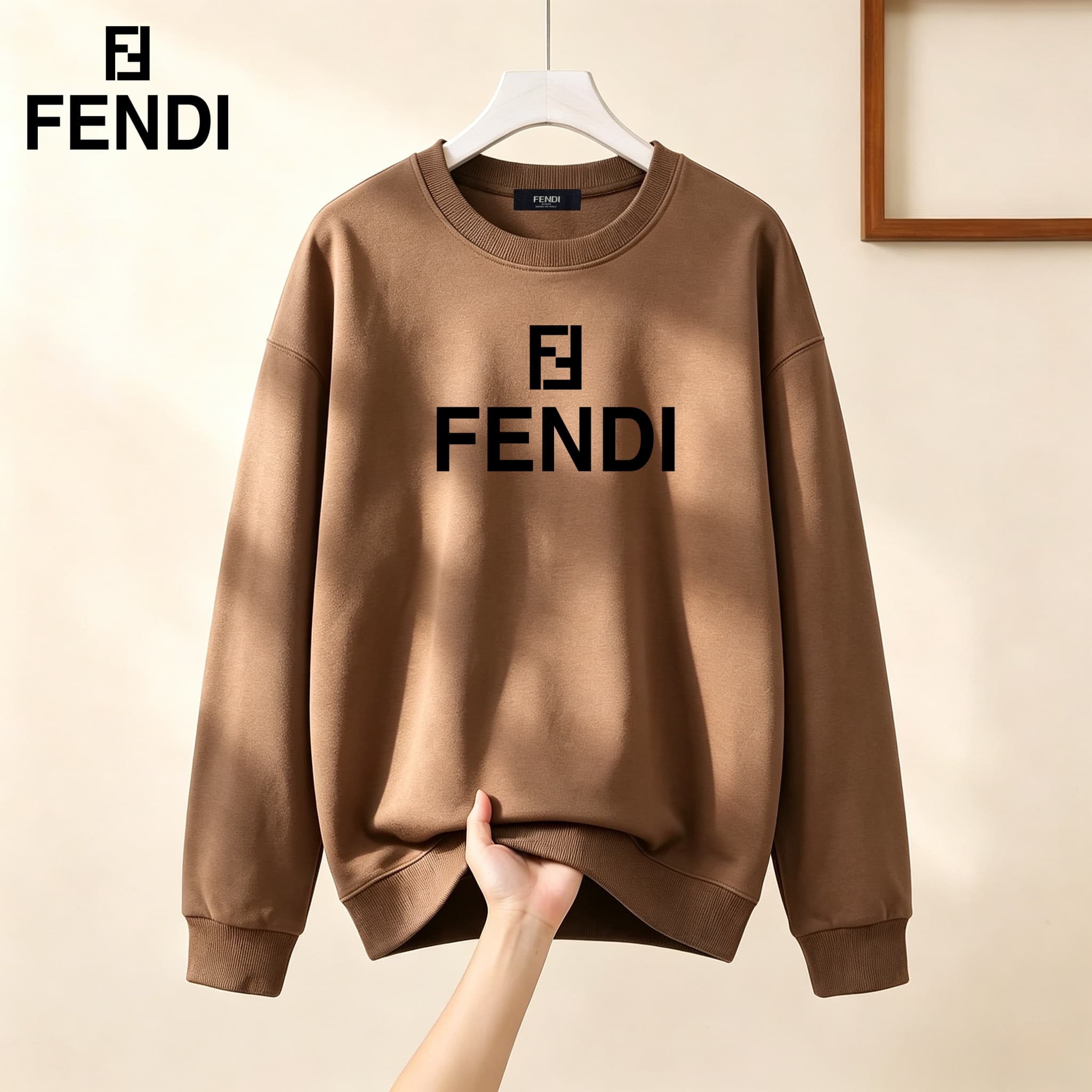 Sweat-shirt homme à col rond et manches longues avec logo FF et imprimé lettres noirs