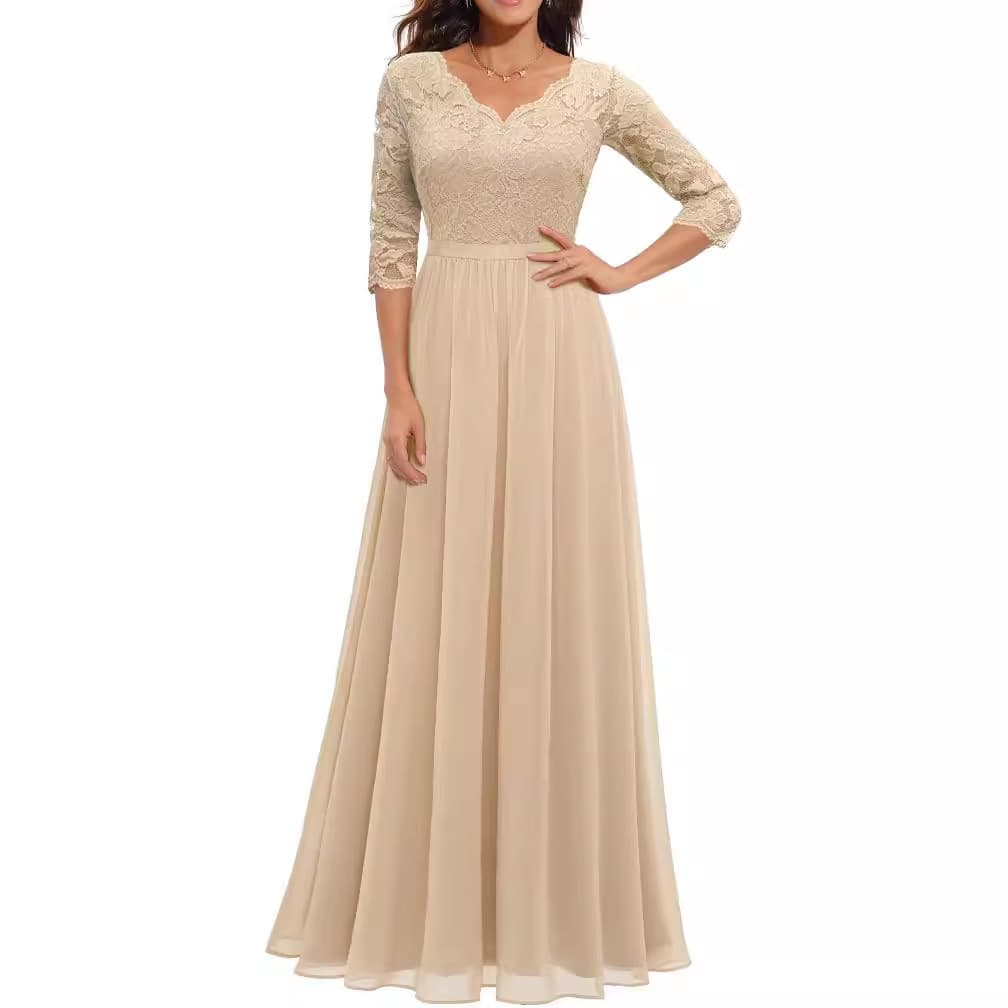 Women's Dress Lace Stitching Long Waist Noble Dress Dress