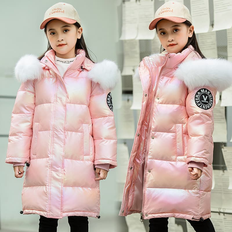 Kids Clothing down jacket girls' large fur collar medium and long colorful medium and large children's thickened coat