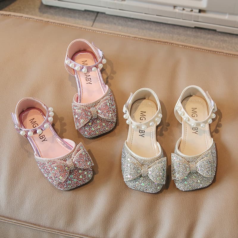 Mother&Kids Sweet rhinestones Princess shoes for girls Big bow small leather shoes for children Sequined small children sandals