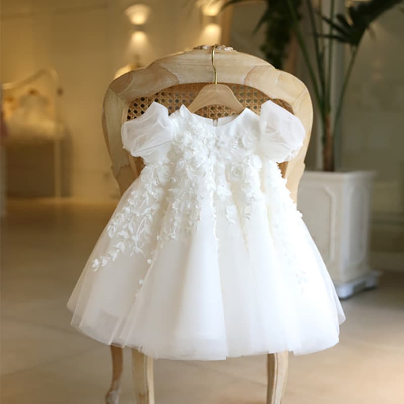 Western Style Girl's First Year Korean Version High Waisted Princess Baby Wedding Flower Girl Dress Fluffy Skirt
