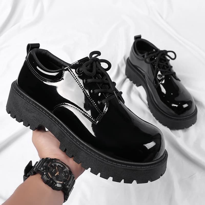 Spring Wenzhou Small Leather Men's Formal Business English Derby Foot Wide Big Head Casual Trendy Shoes With Shiny