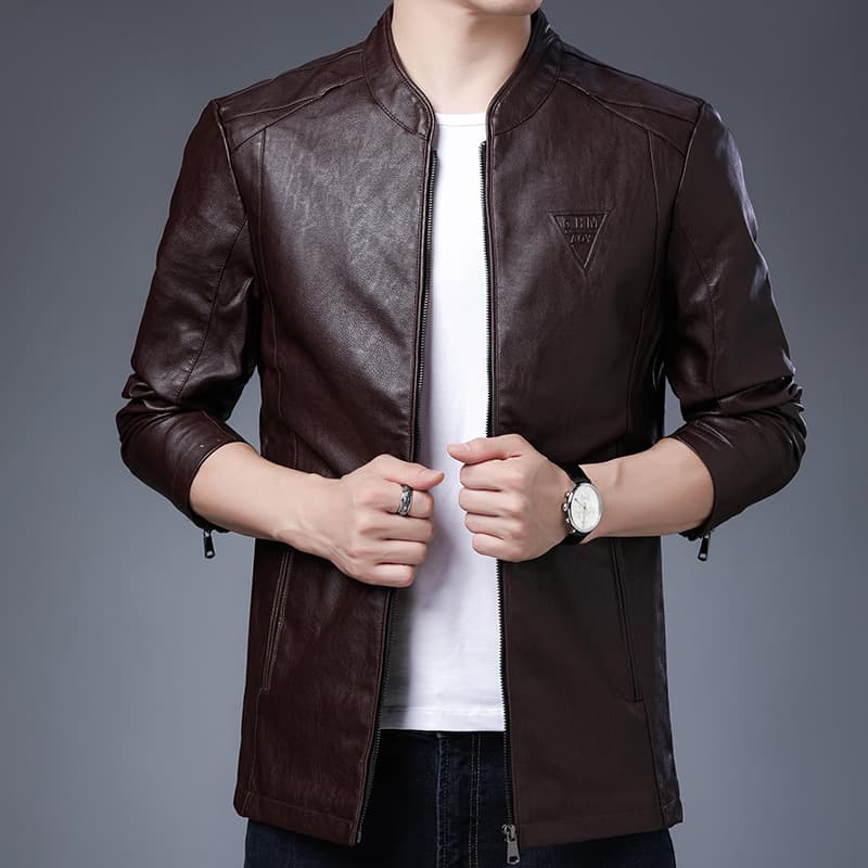 2024 Autumn New Product Men's Standing Collar Fashion Inverted Triangle Jacket Youth Korean Slim Fit Casual Leather Coat