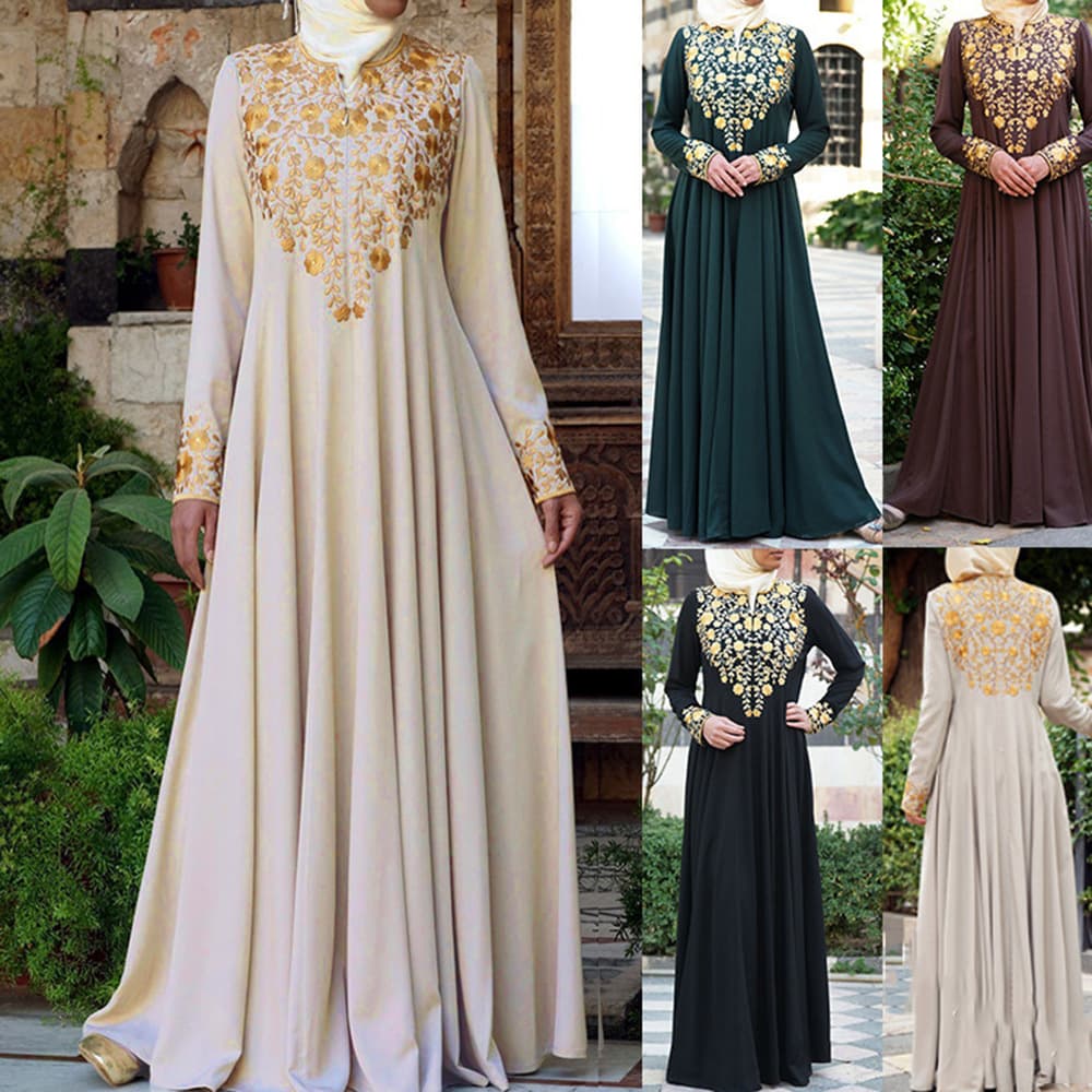 women's casual Muslim simple ethnic style printed fashion robe long dress