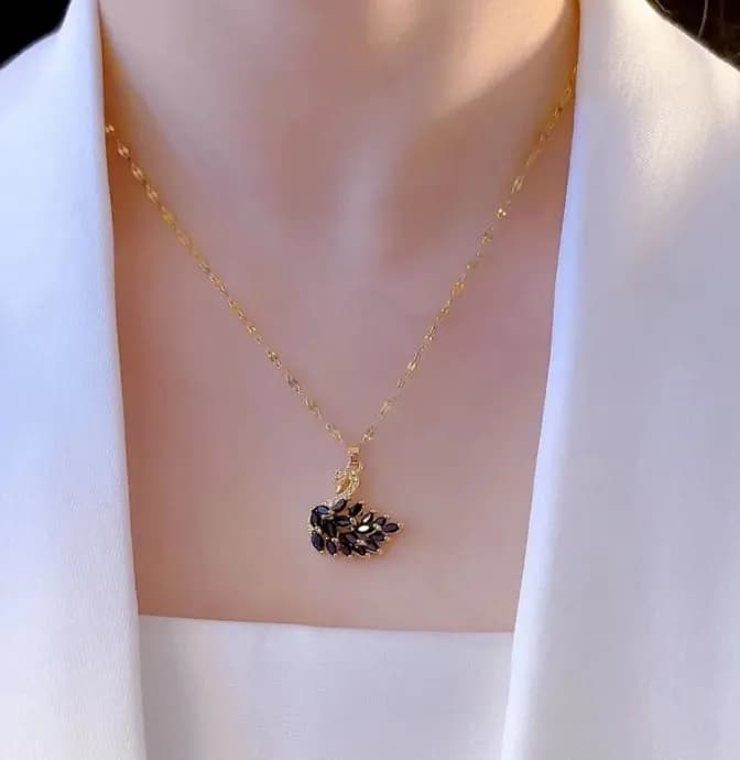 Nouveau collier pendentif cygne rose en cristal, orné de cristaux, pour femme. Collier luxueux en acier inoxydable doré, style coréen.