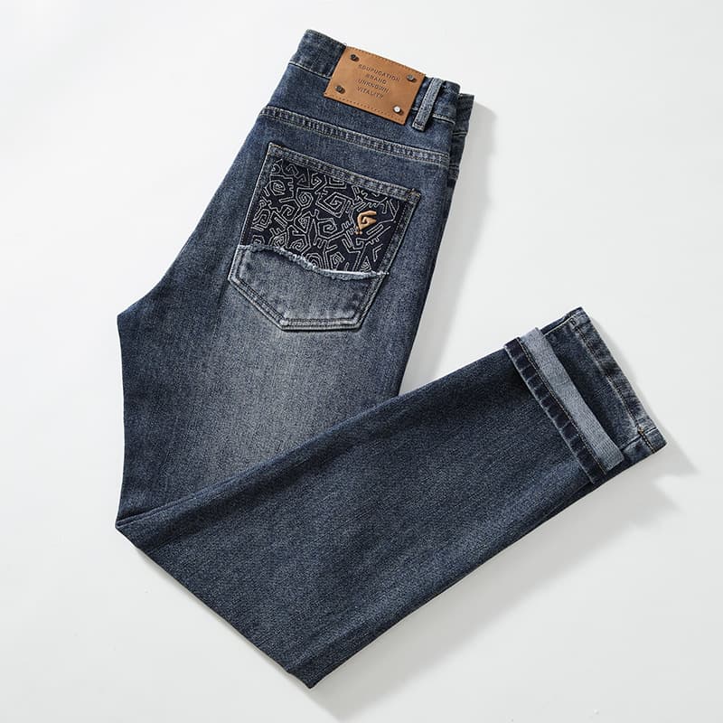 Men's Clothing High End Men's Jeans Versatile Slim Fit Slim Fitting Embroidery Print Casual Trendy Stretch Trousers