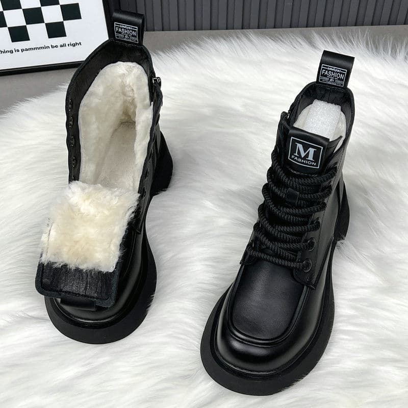 Women's Winter Warm Faux Wool Snow Boots With Anti-Slip Rubber Sole, Low-Cut Round Toe Martin Boots For Daily Wear Non Slip Cotton Shoes