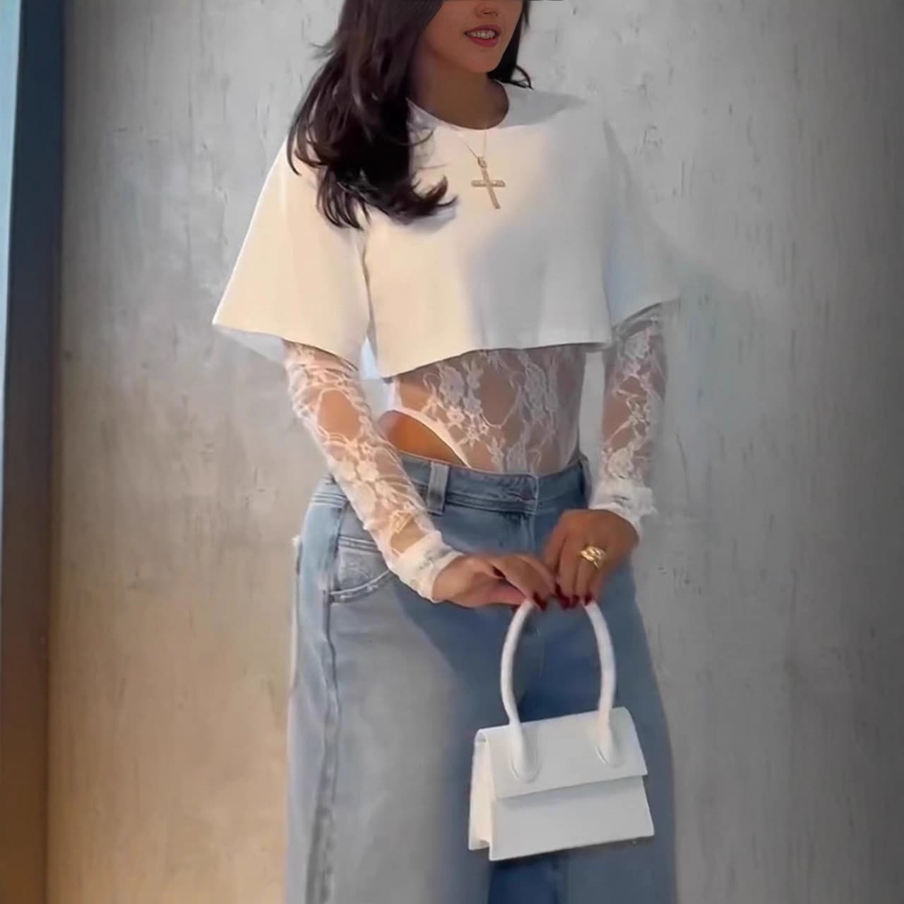 Women's Clothing Lace Jumpsuit Unique Round Neck Niche Design T Shirt Top Two Piece Set Summer Women's Clothing For Formal & Casual