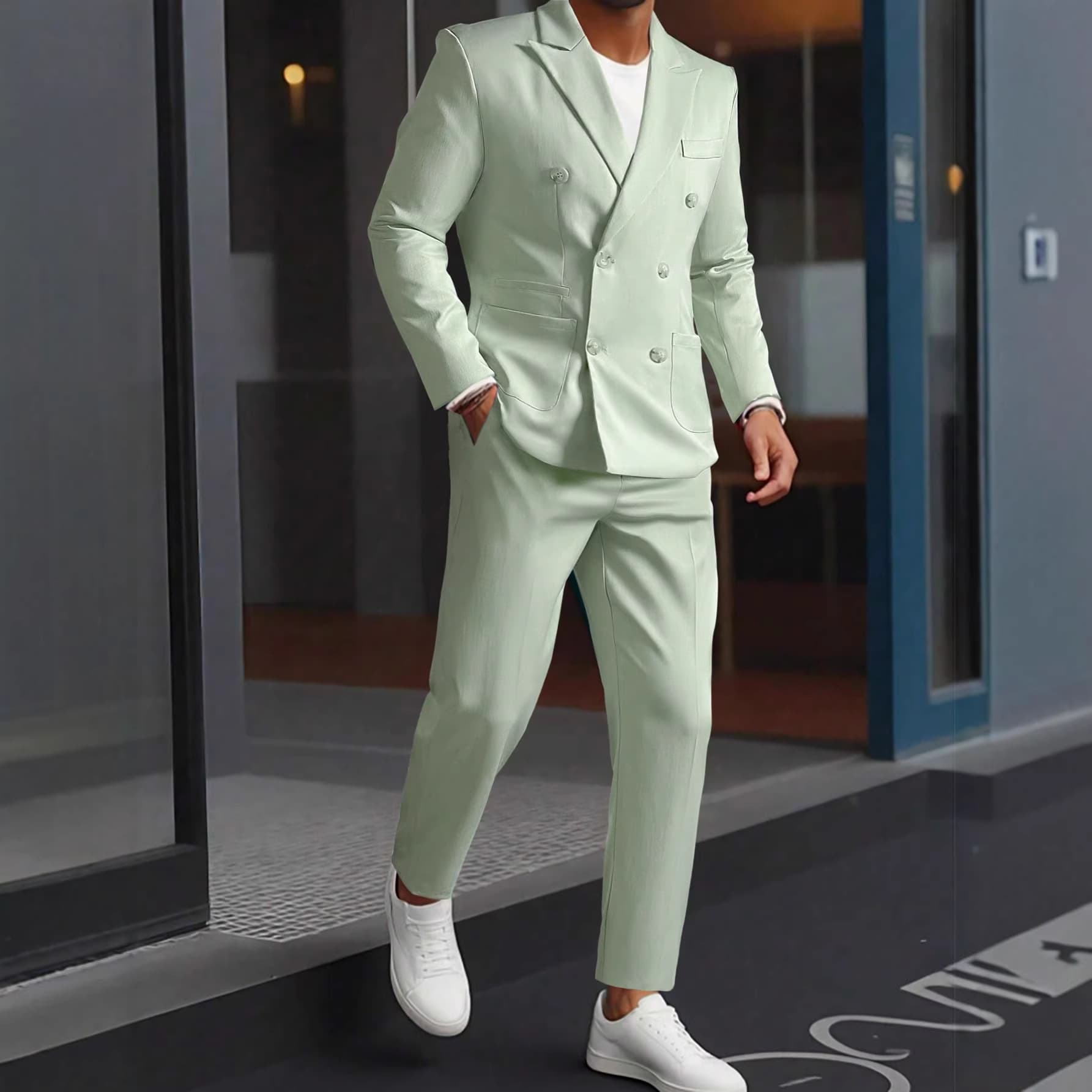 Slim Fit Men's Light Business Suit Set - Two-Piece Formal Blazer & Pants For Banquets & Evening Events (Mint Green, S-XXL)​