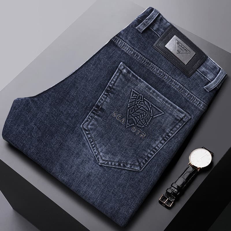 Autumn And Winter Big Bull Light Jeans Loose Straight Elastic Casual Thick Men's Wear New Luxury 978 High End
