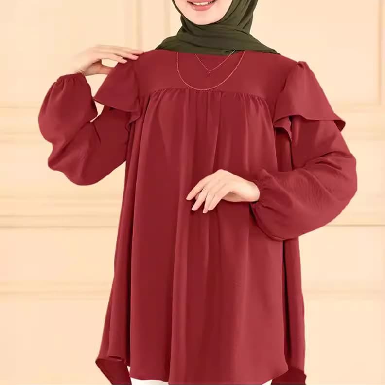 women's solid color long-sleeved loose ruffled round neck top shirt