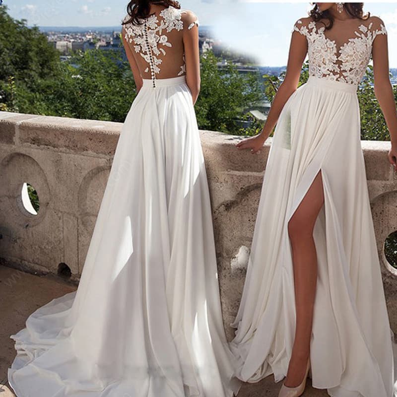 Women's New Wedding Dress Evening Dress Toast Dress Sexy Lace Slit Dress
