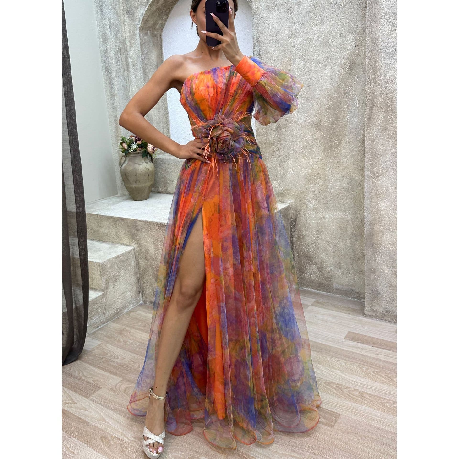 Women's Party Mesh Diagonal Shoulder Dress INS Casual Fashion Dress