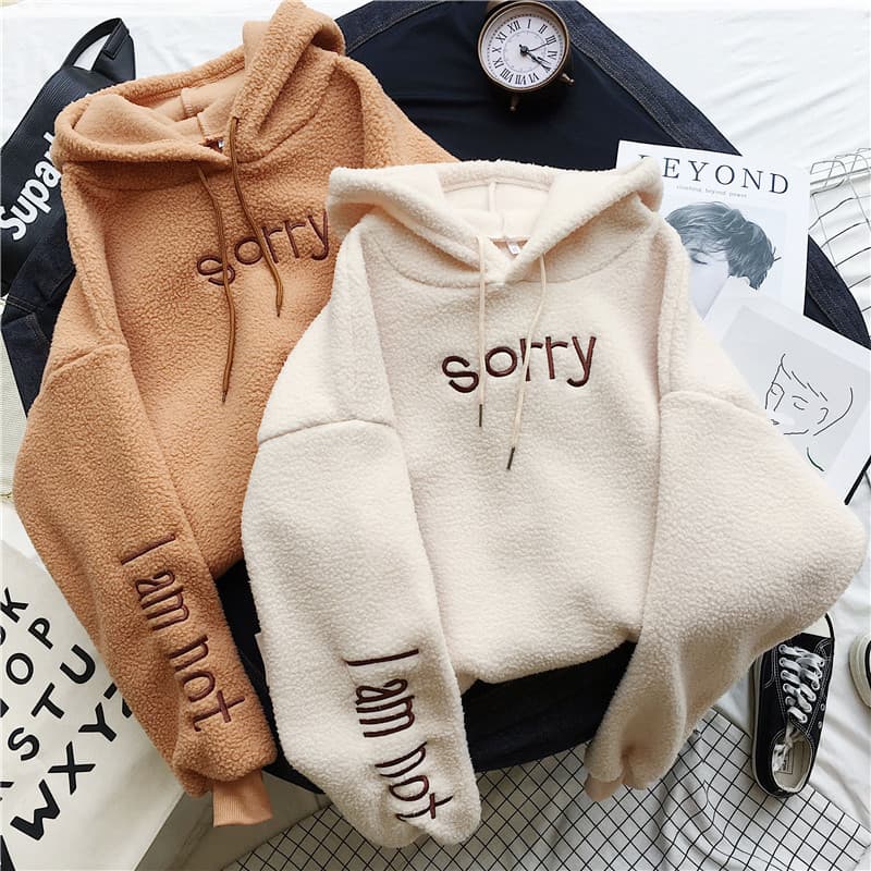 Women's Clothing Support hooded plush and thickened lambskin furry sweater female student style autumn and winter warm coat