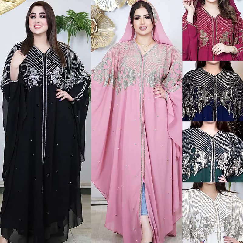 Women’s Clothing Plus Size Women's Clothing Muslim Hot Diamond Nail Bead Chiffon Shawl Headscarf Dress