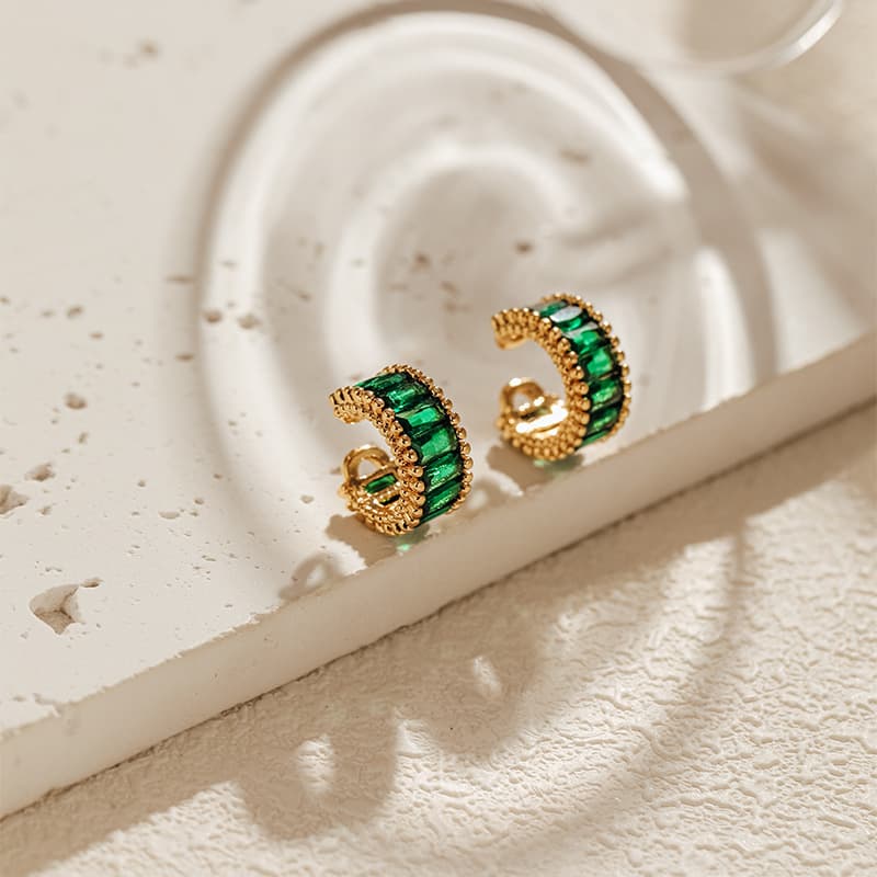 Ear clips inlaid with zircon four color temperament ear bone clips without ear holes copper plated K real gold C shaped light luxury style earrings