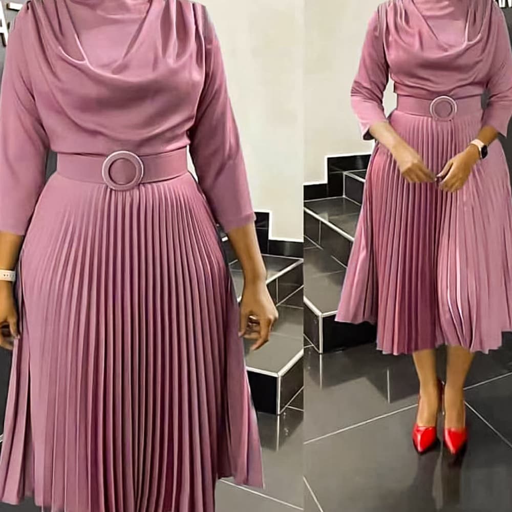 Women's fashion African large size solid color pleated