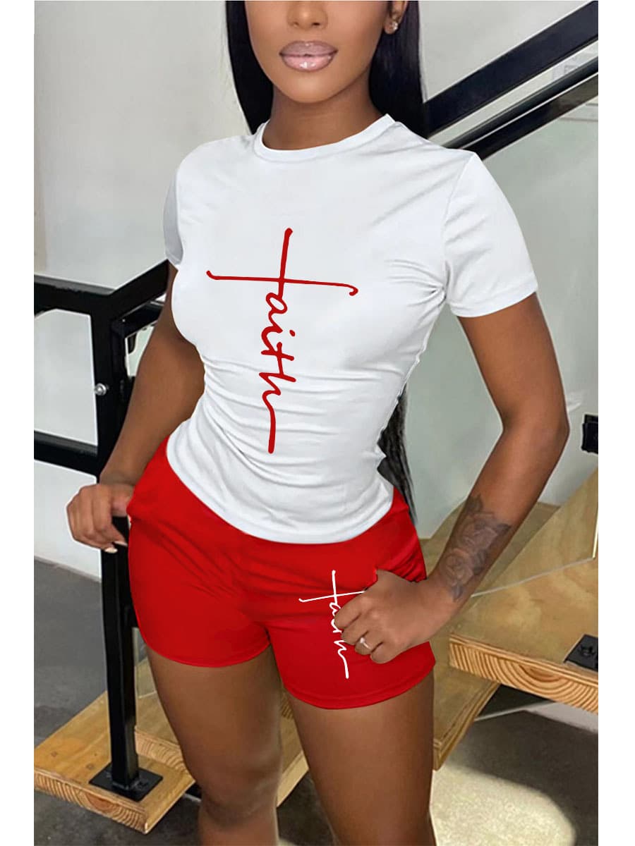 Women's spring and summer printing printing casual two-piece suit