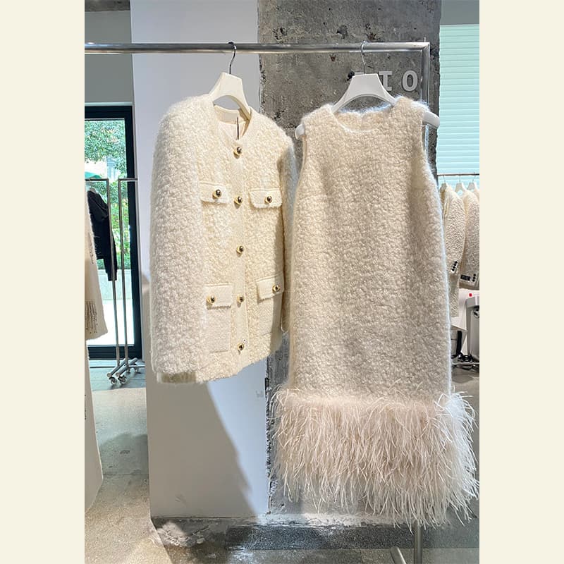 Women's Clothing suit temperament light luxury high end white coat dress two piece suit