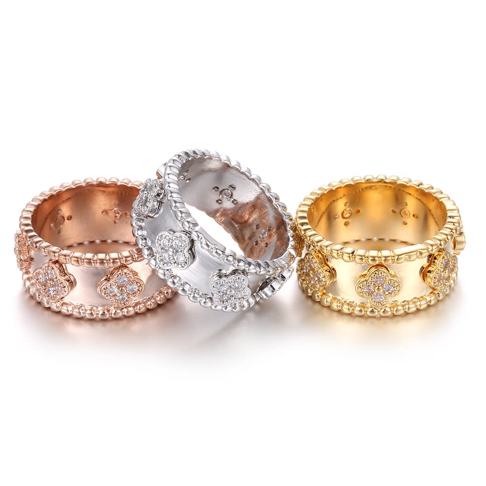 New four-leaf clover zircon ring hot-selling versatile niche couple trend ring
