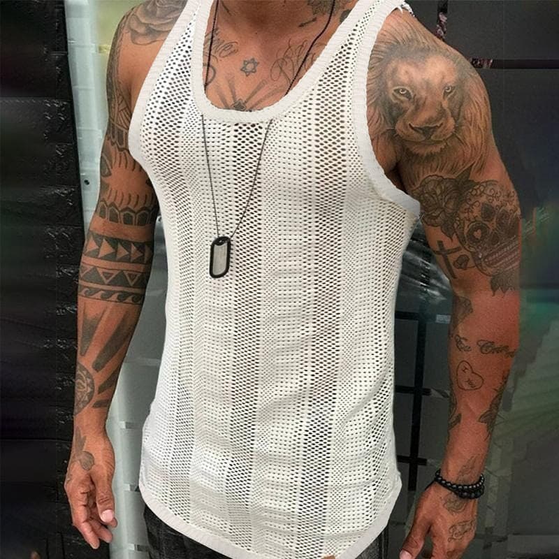 Men's Clothing Summer Thin Sleeveless Men's Vest White Mesh Hollow Sports Top SY0023