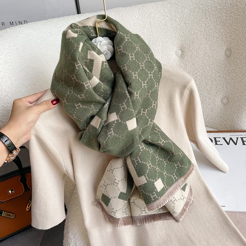 Écharpe en cachemire épais double face pour femme, haut de gamme, motif lettre H, légère, luxueuse, tendance, idéale pour l'automne et l'hiver