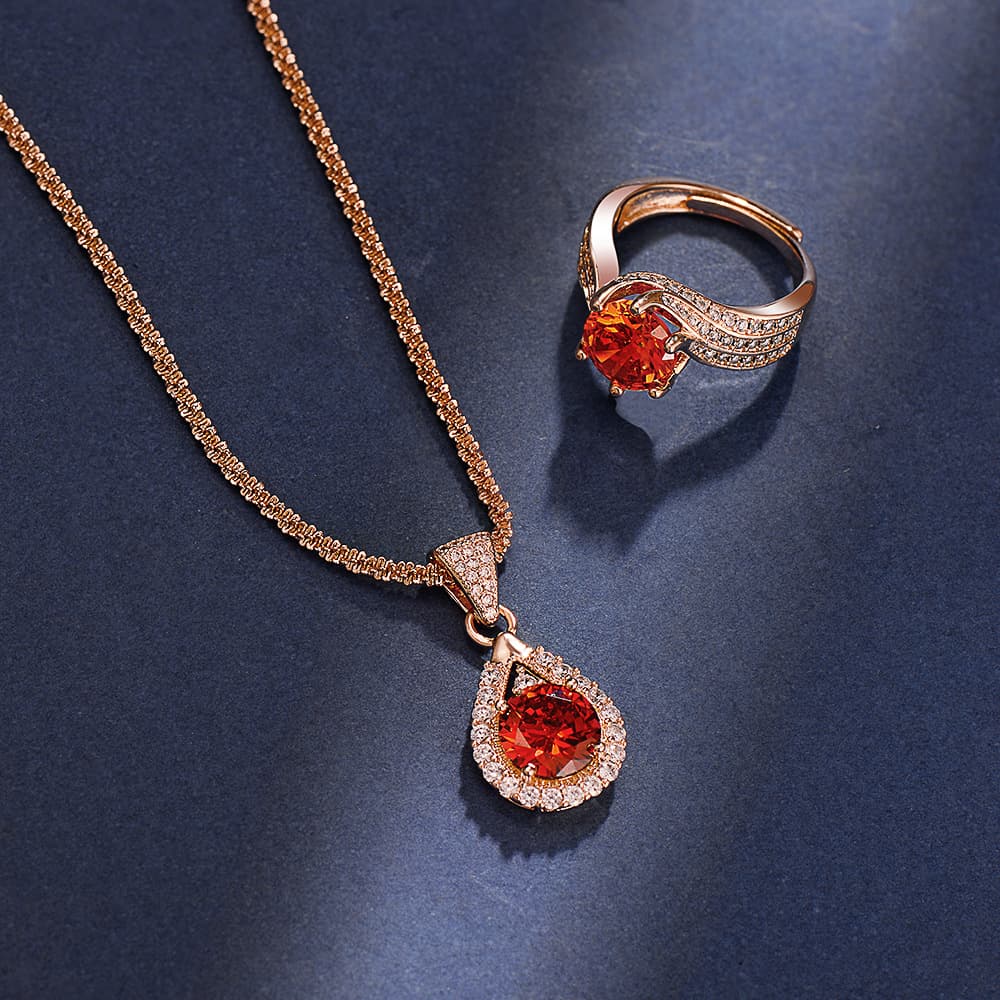New 3-carat Pomegranate Red Zircon Champagne Gold Jewelry Colorful Treasure Pendant Women's Light Luxury High Grade Ring