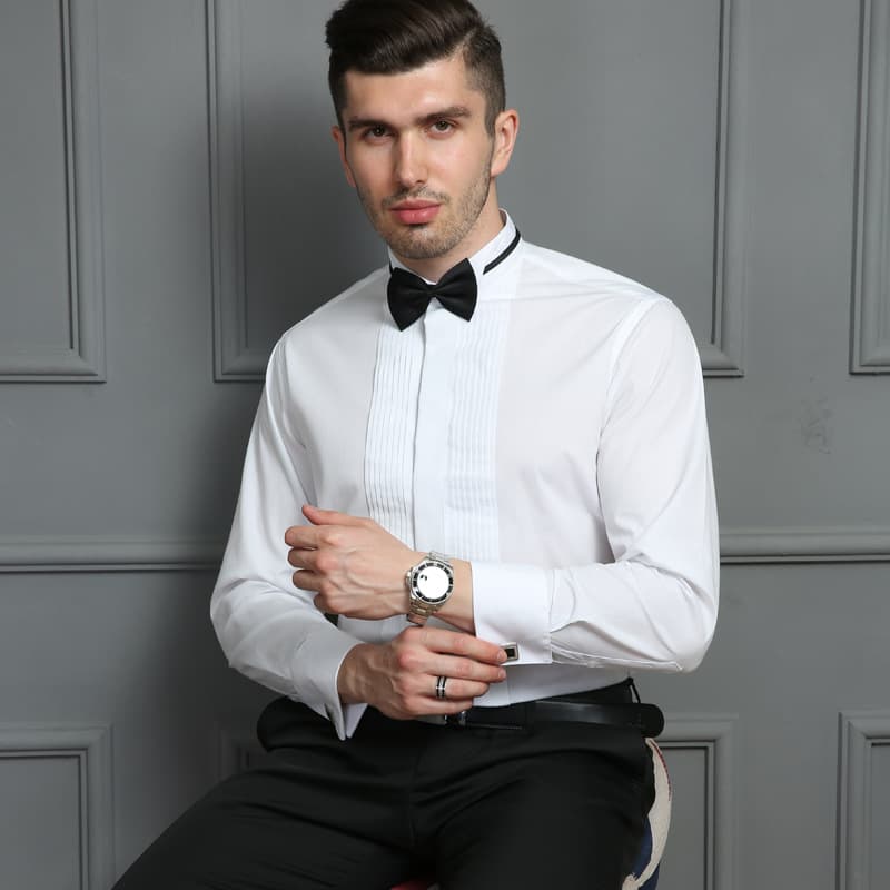Men's Standing Collar Shirt French Cufflinks Long Sleeve Shirt