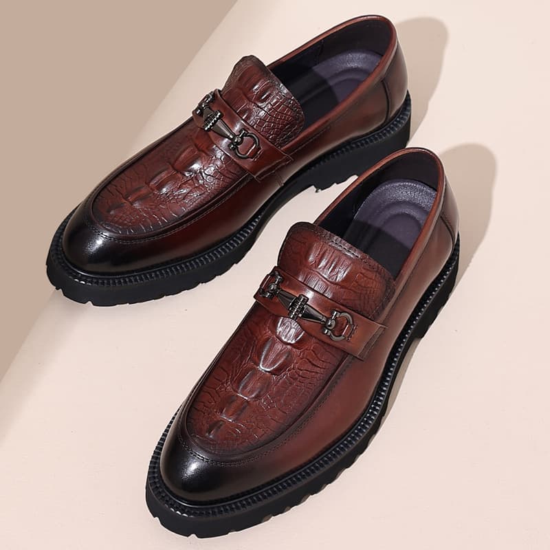 Men’s Shoes Leather Business Casual Leather Shoes Men's Crocodile Print Formal Men's Shoes