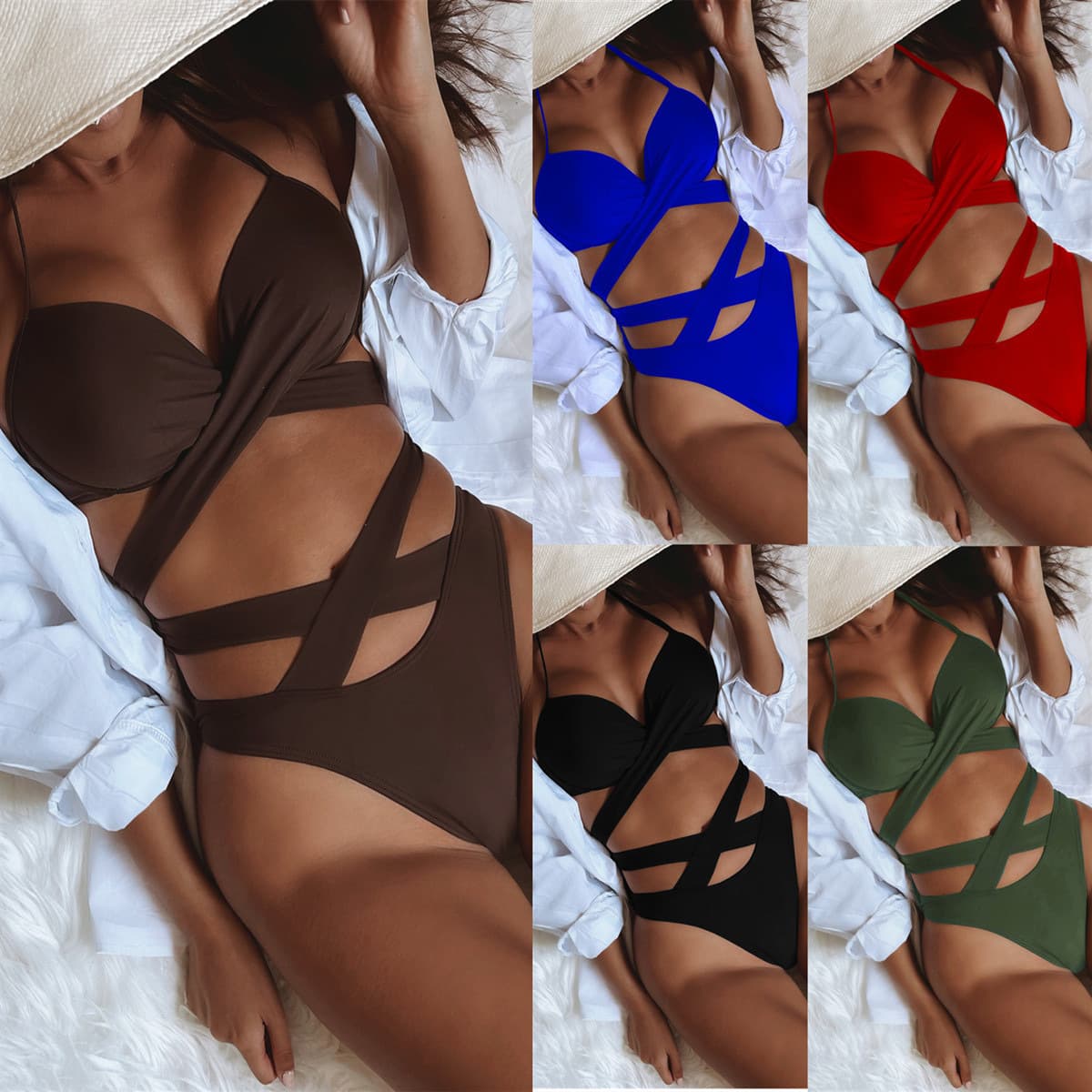 Women's Clothing Solid Color Two Piece Swimsuit Provides Comfort And Style High Waisted Strappy Bikini