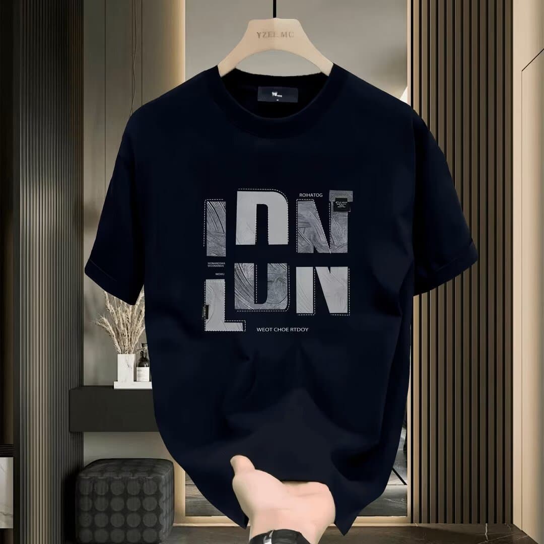 Men's Heavyweight Short Sleeve T-Shirt Breathable Soft Versatile round Neck Trendy Light Luxury European High End White Polyester