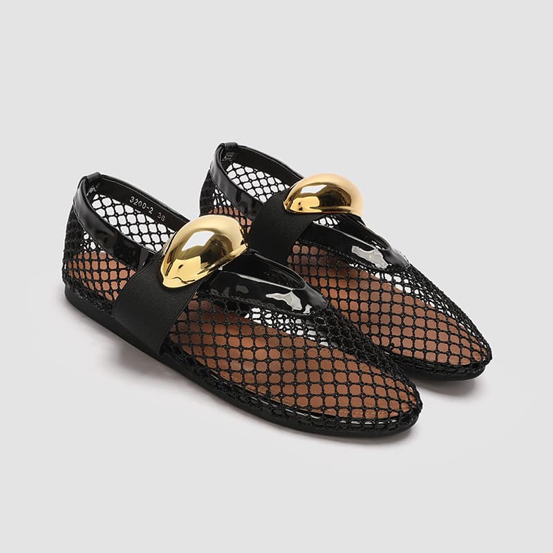 Genuine Leather Ballet Flats (Breathable Mesh & Adjustable Buckle, Comfortable Slip-On Shoes For Women)